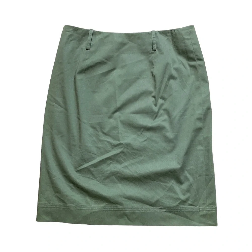 Per Se Military Green Pleated Lined Pencil Skirt 0